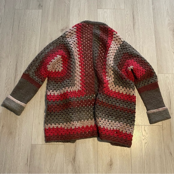 Handmade Crocheted Granny Square Red & Grey Cardigan - Picture 2 of 2